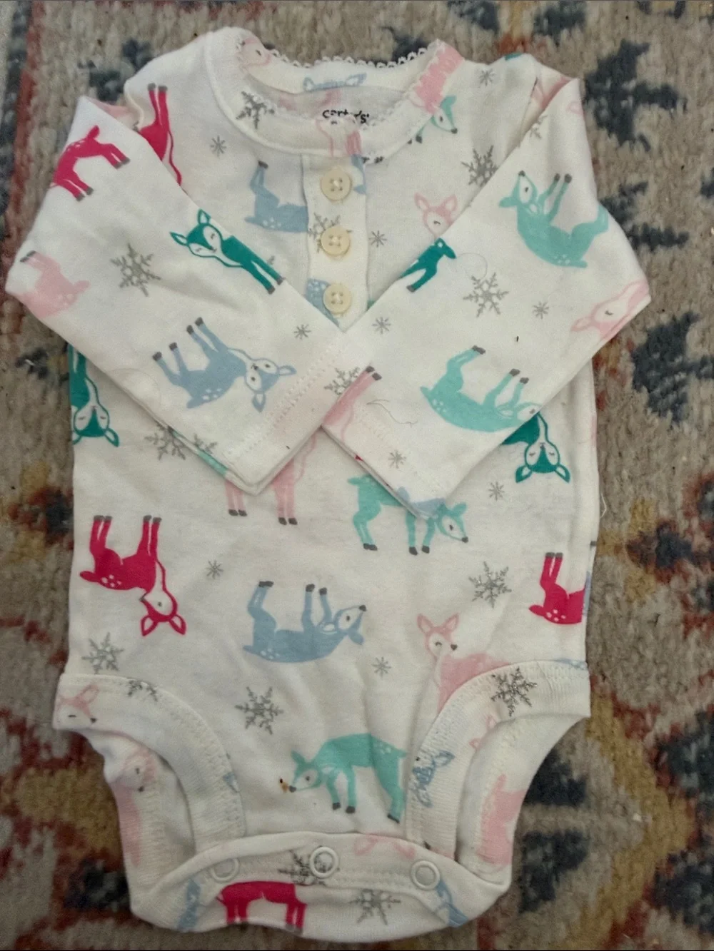 Carter's nb Baby Girl Long-Sleeve One-Piece Bodysuits - Pink & Cream Deer Print